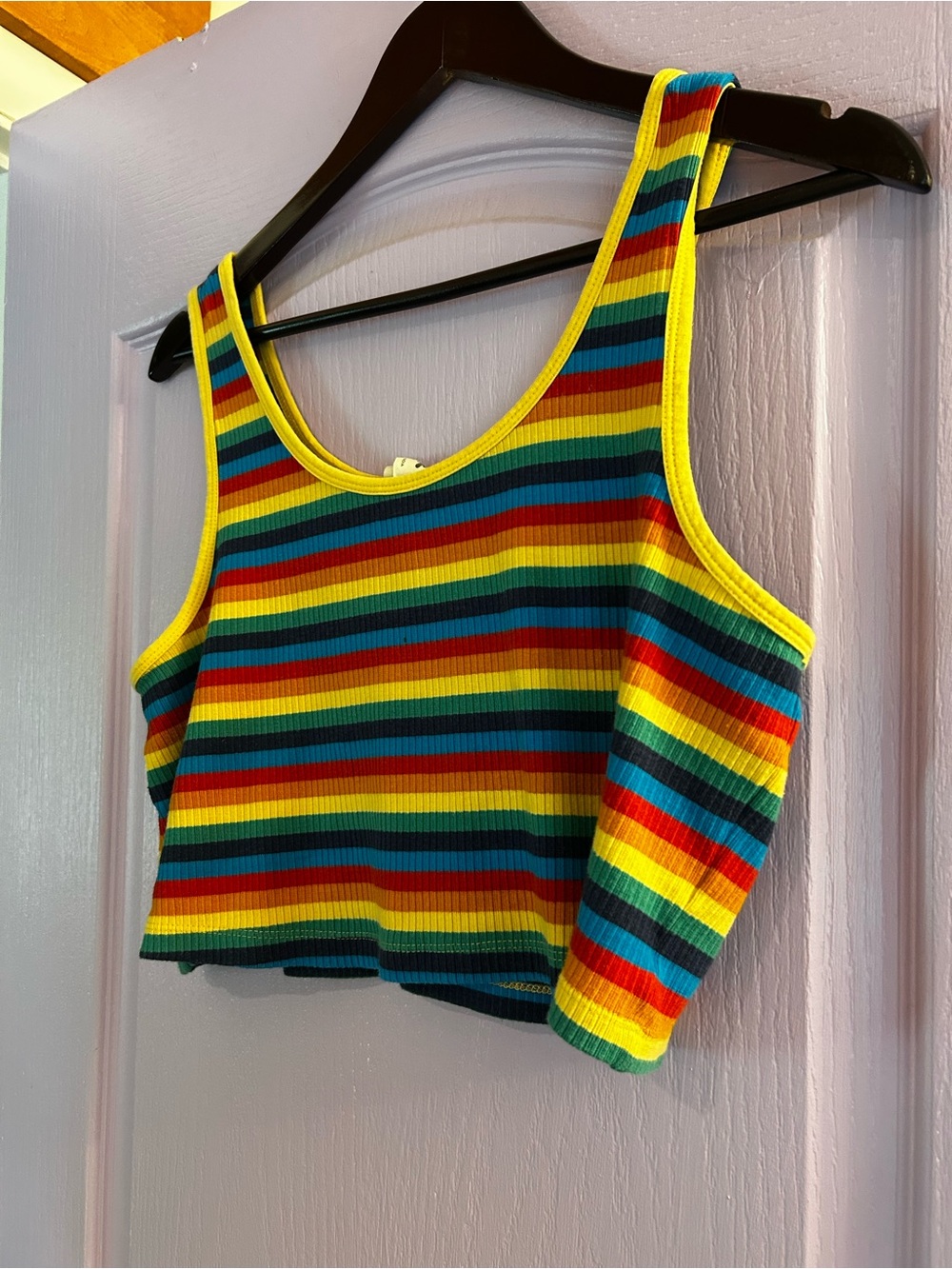 Lucy & Yak Rainbow Striped Ribbed Crop Top - Picture 3 of 4